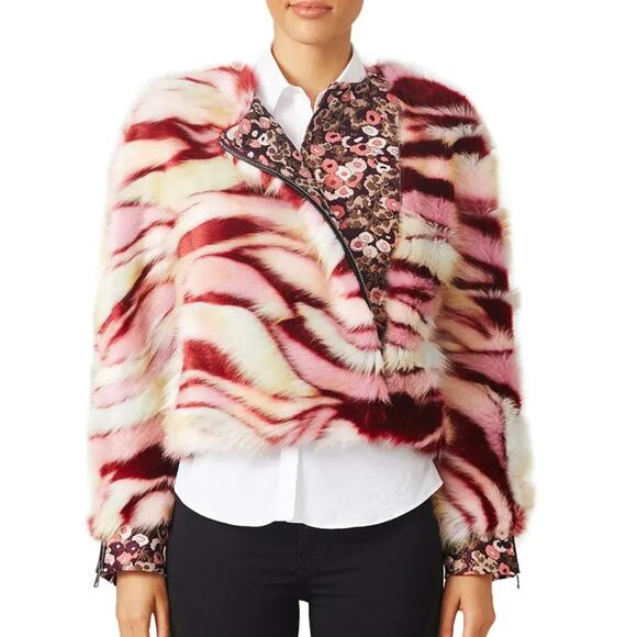 GIAMBA Multicolor Faux Fur Moto Jacket Size 40/ US XS - Picture 2 of 11